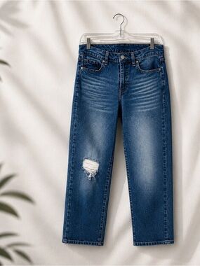 FRAYED Women’s 28 Straight High Rise Medium Wash Blue Distressed Jeans